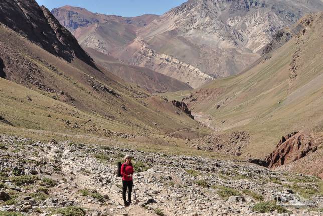 O vale do rio Horcones, nosso caminho para sair do Parque Provincial Aconcágua, na região de Mendoza, oeste da Argentina
